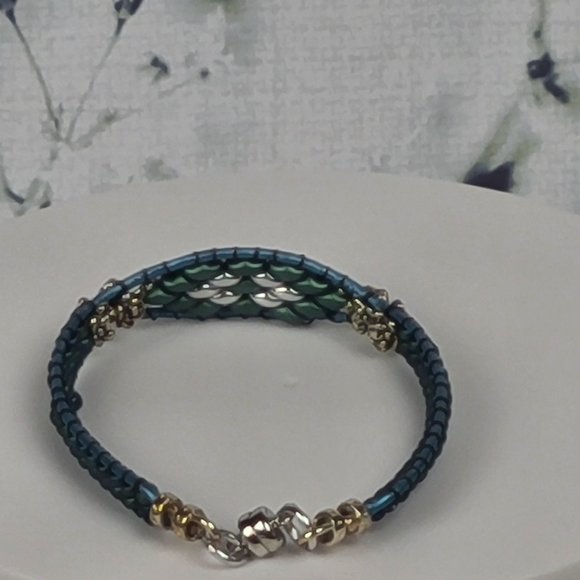 Leather & Bead Teal Bracelet - Picture 4 of 5